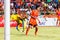 SISAKET THAILAND-JULY 13: Tatree Seeha of Sisaket FC. (orange)