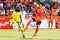 SISAKET THAILAND-JULY 13: Tatree Seeha of Sisaket FC. (orange)