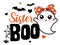 Sister Boo Halloween vector illustration with cute ghost, hearts, spider and bats.