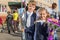 Sister and brother on the first day of school