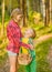 Sister calms a boy lost in the woods