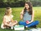 Sister Girls Talk Picnic Togetherness Outdoors Concept