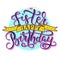 Sister Happy Birthday colored text with ribbon, vector stock illustration. Hand drawn calligraphy isolated on white