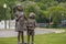 Sister and little brother bronze statue in Sioux Falls, SD, USA
