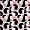 Sisterhood seamless pattern with funny girls. Womans day background. Women with black hair in pink clothes