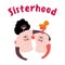 Sisterhood. Two women feminist hug. Gir plower