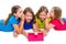 Sisters kid girls with tech tablet pc playing happy