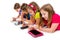 Sisters kid girls tech tablets and smatphones