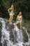 Sisters standing in a waterfall
