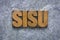 Sisu Finnish concept - word in wood type