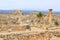 Site overview of the ruins of Volubilis, ancient Roman city in Morocco