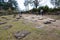 Site of Tenshu Keep at Azuchi Castle Ruins in Omihachiman, Shiga, Japan. Azuchi Castle was one of