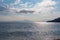 Sithonia - Panoramic early morning view of holy Mount Athos from Fava sand beach near Vourvourou, Greece.