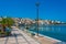 Sitia, Greece, August 18, 2022: Seaside promenade at Greek town