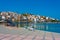 Sitia, Greece, August 18, 2022: Seaside promenade at Greek town