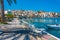 Sitia, Greece, August 18, 2022: Seaside promenade at Greek town