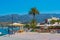 Sitia, Greece, August 18, 2022: Seaside promenade at Greek town