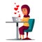 Sitting Arab Girl With Laptop With Hearts Flying Out Vector. Illustration