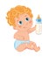Sitting Baby And Feeding Bottle. Vector Cartoon Illustrations. Sitting Baby Toy.