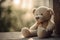 Sitting beautiful teddy bear, soft children\\\'s toy. Generative AI