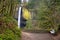 Sitting bench at a waterfall in Oregon