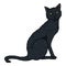 Sitting Black Cat. Vector Cartoon Illustration
