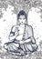 Sitting Buddha over the Bodhi Tree. Graphic high-quality vector illustration. Spiritual and religious motives.