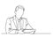 Sitting businessman with tablet - continuous line drawing