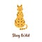 Sitting cheetah isolated animal. Sitting wild cat. Stay wild naive art graphic element. Cute leopard.