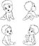 Sitting and crawling cartoon smiling infant baby