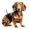 Sitting dachshund isolated on white created with Generative AI. Cute little dog with brown fur..