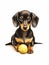 Sitting Dachshund Playing with a Ball in Watercolor Style AI Generated