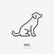Sitting dog flat line icon. Vector thin sign of black puppy, animal logo. Pet shop outline illustration