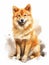 Sitting Finnish Spitz with a Bright Coat in Watercolor Style AI Generated