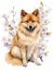 Sitting Finnish Spitz with a Bright Coat in Watercolor Style AI Generated