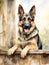 Sitting German Shepherd Guarding a House in Watercolor AI Generated