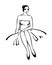 Sitting graceful lady.  Black and white vector graphics