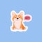 Sitting lovely corgi dog saying Hey, flat cartoon vector illustration isolated.