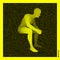 Sitting man. 3D Human Body Model. Black and yellow grainy design. Stippled vector illustration