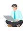 Sitting Man with Grey Laptop, Colorful Poster