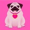 Sitting pug/boxer with necklace with heart ta