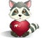 Sitting raccoon holding a heart Happy Valentine\\\'s Day character