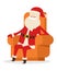 Sitting Santa in Armchair on White Background