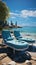 Sitting by the sea Chaise lounges invite beach enthusiasts to unwind and enjoy