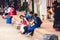 Sitting on the sidewalk at the Lakshmi Narasimha Swamy Temple in Visakhapatnam Vizag, India