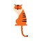 Sitting Striped Tiger with Orange Fur Vector Illustration