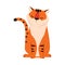 Sitting Striped Tiger with Orange Fur Vector Illustration