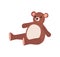 Sitting teddy bear vector flat illustration isolated on white background. Cute brown toy for little baby, boy or girl.