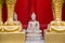 Sitting white Buddha statue mistake in create at temple Thailand