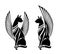 Sitting winged cats with ancient egypt style decor black vector outlines